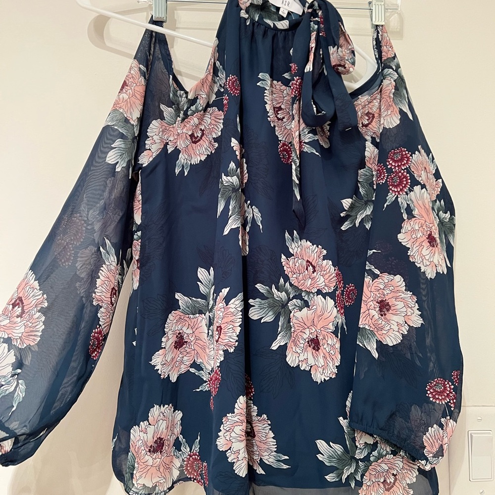 NSR teal floral blouse